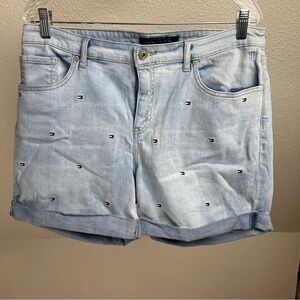 TOMMY HILFIGER Light Denim Shorts W/Hilfiger Logo Embroidered on Front. Size 14